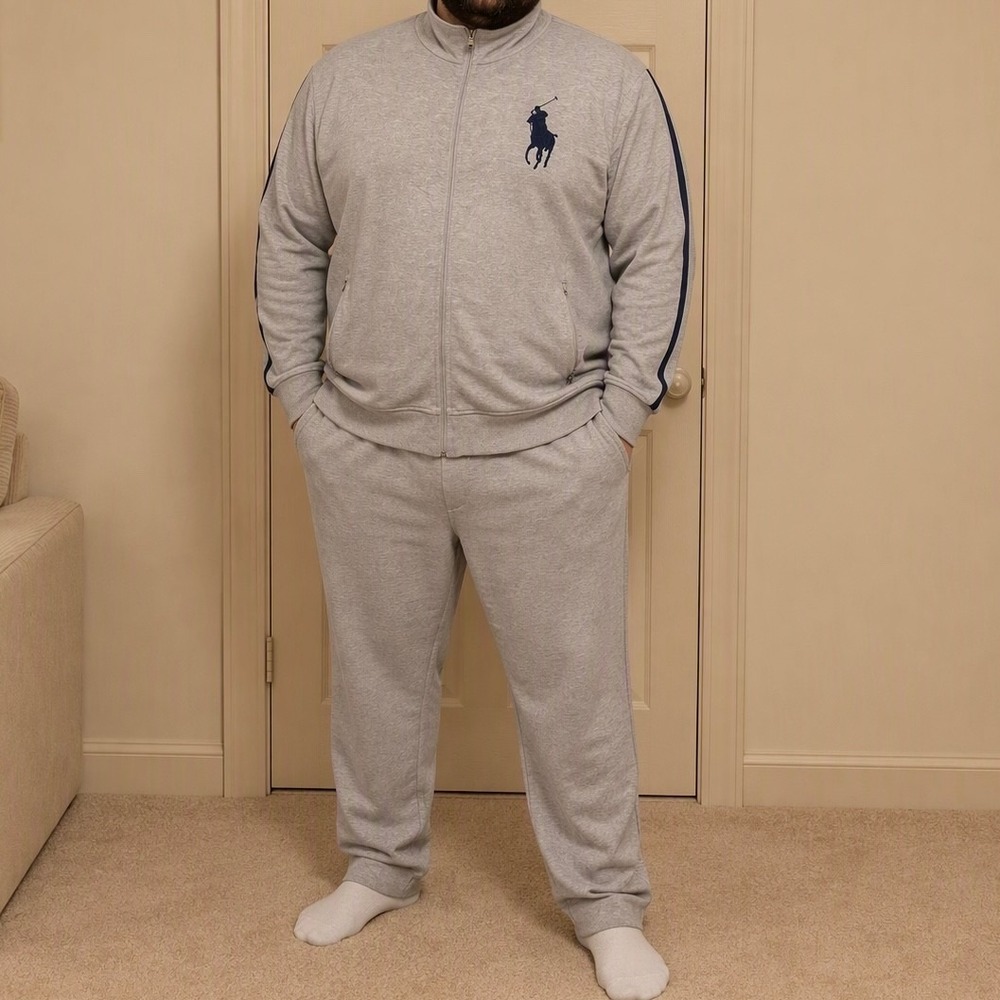 Polo Ralph Lauren Track Suit Set Gray Big Pony Jacket Pants Mens 2XLT 3XLT